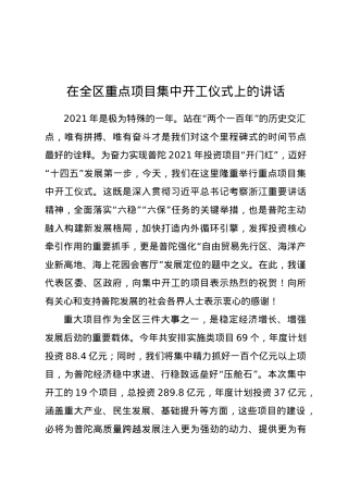 在全区重点项目集中开工仪式上的讲话.docx