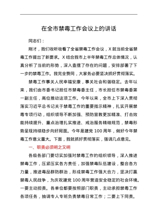 在全市禁毒工作会议上的讲话.docx