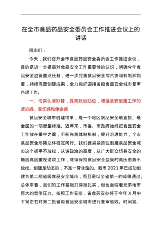在全市食品药品安全委员会工作推进会议上的讲话.docx
