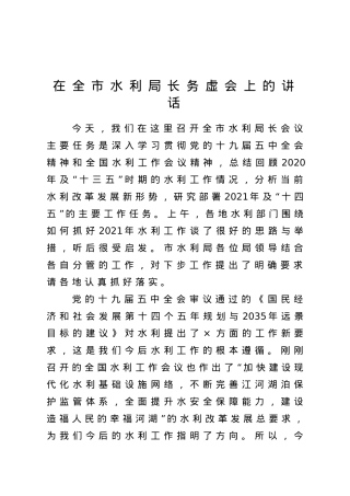 在全市水利局长务虚会上的讲话.doc