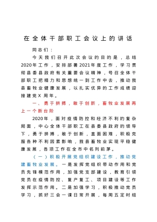 在全体干部职工会议上的讲话.doc