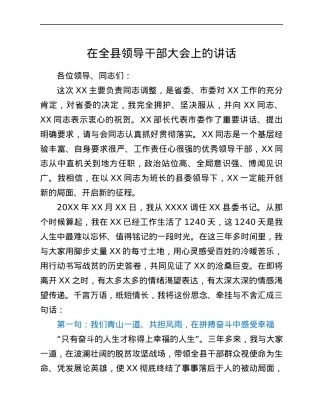 在全县领导干部大会上的讲话.docx