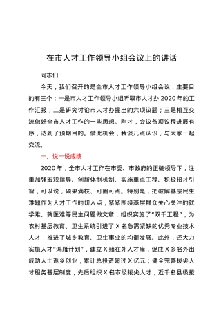 在市人才工作领导小组会议上的讲话.docx