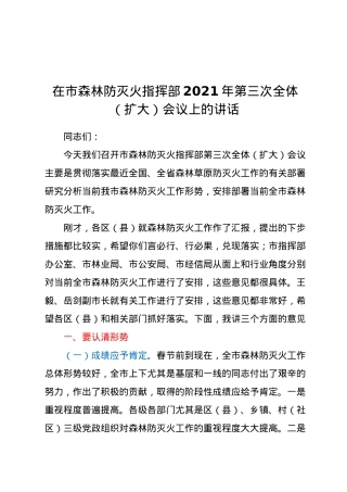 在市森林防灭火指挥部2021年第三次全体（扩大）会议上的讲话.docx