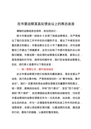 在市委巡察某县反馈会议上的表态发言.doc