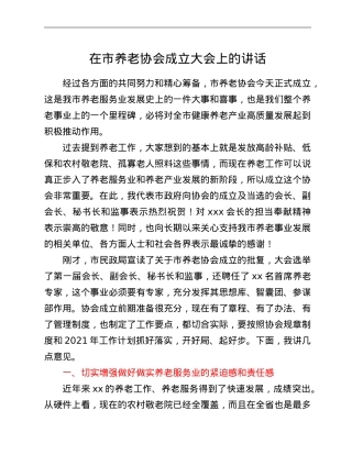 在市养老协会成立大会上的讲话.doc