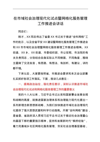 在市域社会治理现代化试点暨网格化服务管理工作推进会讲话.doc