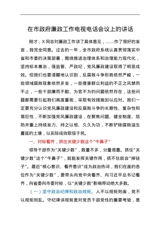 在市政府廉政工作电视电话会议上的讲话.docx