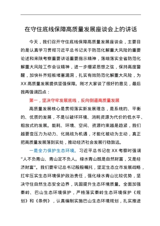 在守住底线保障高质量发展座谈会上的讲话.docx