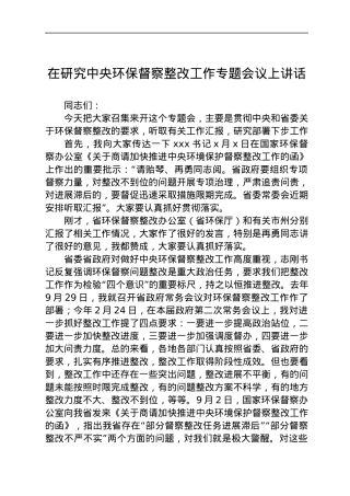 在研究中央环保督察整改工作专题会议上讲话.docx