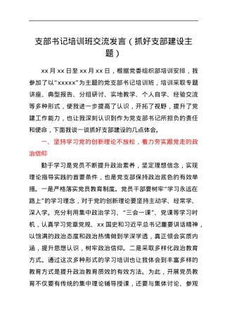 支部书记培训班交流发言（抓好支部建设主题）.docx