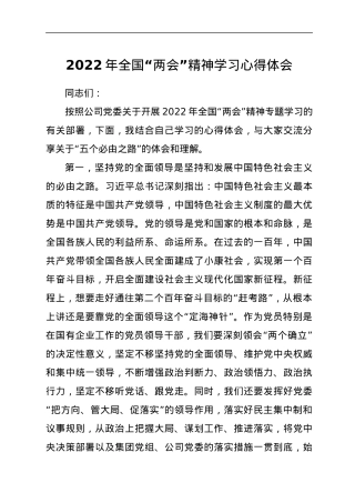 2022年全国两会精神学习心得体会.docx
