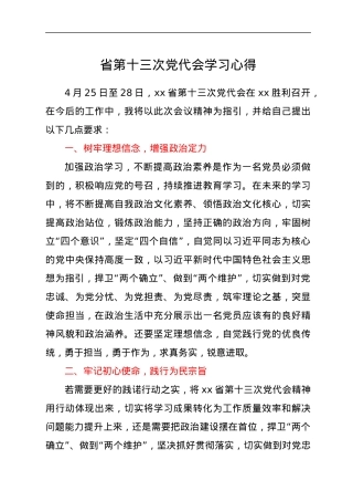 省第十三次党代会学习心得.docx