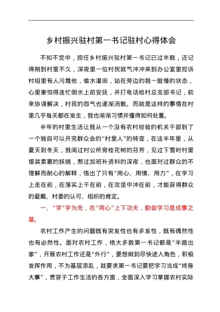 乡村振兴驻村第一书记驻村心得体会.docx