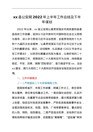 2022xx县公安局上半年工作总结及下半年谋划.doc