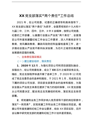 XX党支部“两个责任”总结.docx