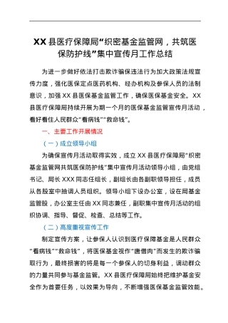 XX县医疗保障局“织密基金监管网，共筑医保防护线”集中宣传月工作总结.docx