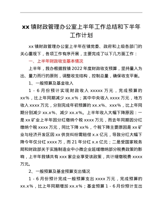 xx镇财政管理办公室上半年工作总结和下半年工作计划.doc