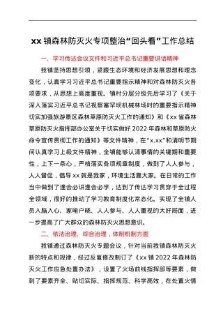 xx镇森林防灭火专项整治“回头看”工作总结.docx