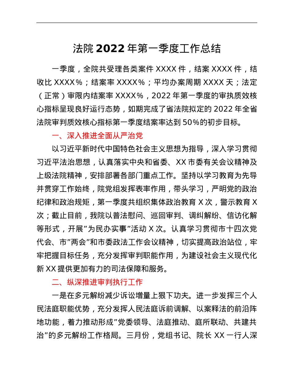 法院2022年第一季度工作总结.doc_第1页