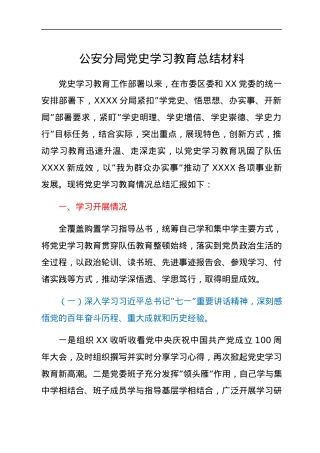 公安分局党史学习教育总结材料.docx