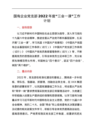 国有企业党支部2022年度“三会一课”工作计划.docx