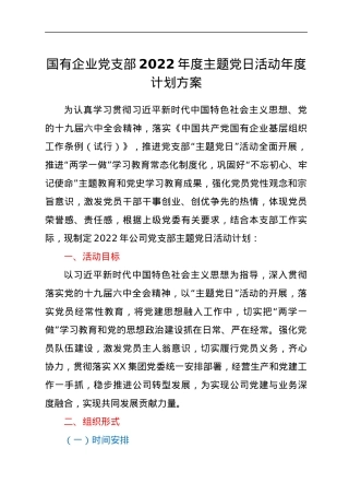 国有企业党支部2022年度主题党日活动年度计划方案.docx