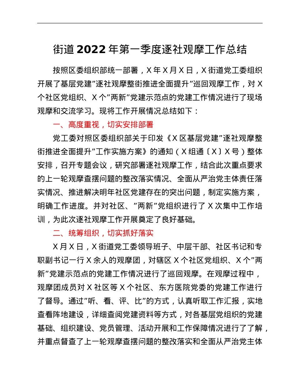 街道2022年第一季度逐社观摩工作总结.doc_第1页