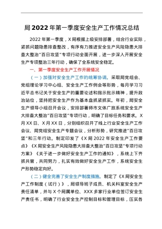 局2022年第一季度安全生产工作情况总结.doc