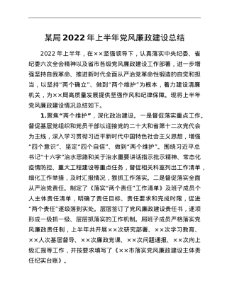 某局2022年上半年党风廉政建设总结.doc