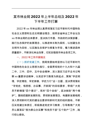 某市林业局2022年上半年总结及2022年下半年工作打算.docx