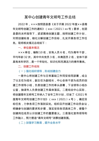 某中心创建青年文明号工作总结.doc