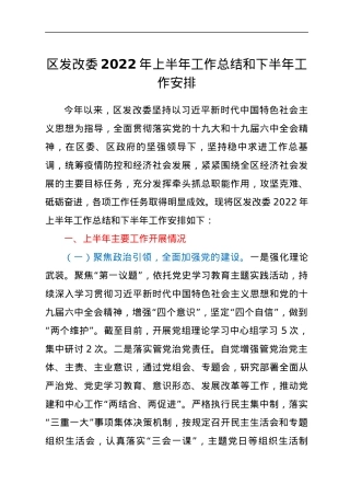 区发改委2022年上半年工作总结和下半年工作安排.docx