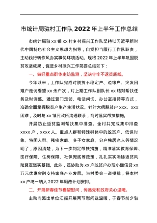 市统计局驻村工作队2022年上半年工作总结.docx