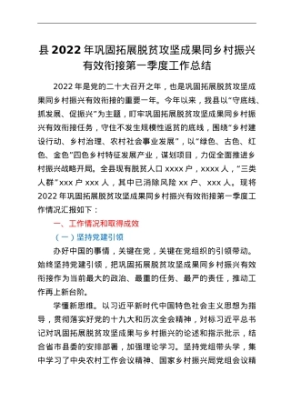 县2022年巩固拓展脱贫攻坚成果同乡村振兴有效衔接第一季度工作总结.Doc