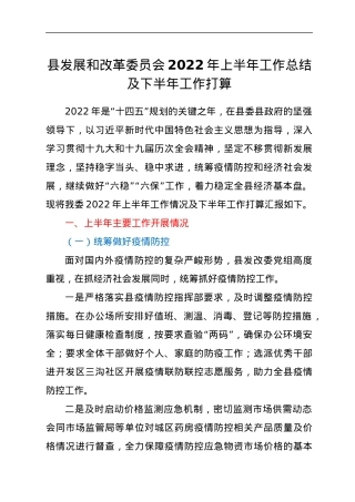 县发展和改革委员会2022年上半年工作总结及下半年工作打算.docx