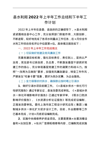 县水利局2022年上半年工作总结和下半年工作计划.doc