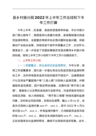 县乡村振兴局2022年上半年工作总结和下半年工作打算.docx