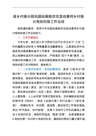 县乡村振兴局巩固拓展脱贫攻坚成果同乡村振兴有效衔接工作总结.doc