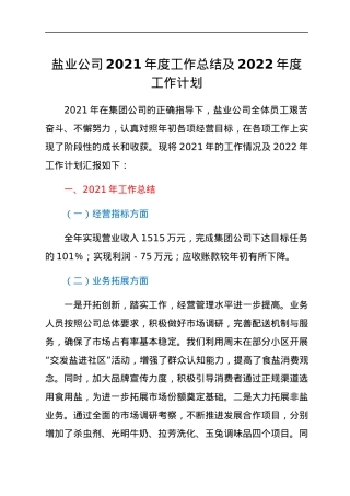盐业公司2021年度工作总结及2022年度工作计划.docx