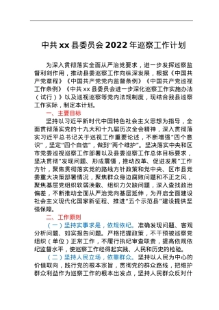 中共xx县委员会2022年巡察工作计划.docx