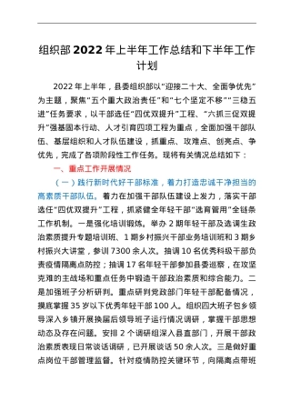 组织部2022年上半年工作总结和下半年工作计划.doc