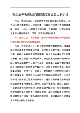 在企业养老保险扩面征缴工作会议上的讲话.docx
