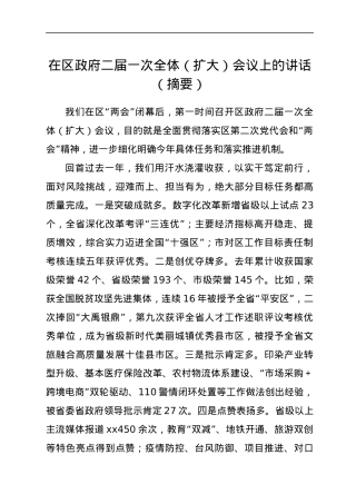 在区政府二届一次全体（扩大）会议上的讲话（摘要）.docx