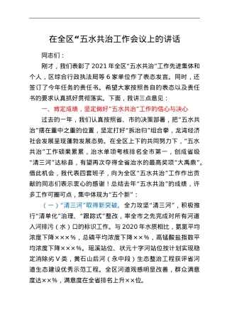 在全区“五水共治工作会议上的讲话.doc