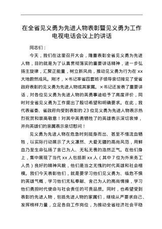在全省见义勇为先进人物表彰暨见义勇为工作电视电话会议上的讲话.docx