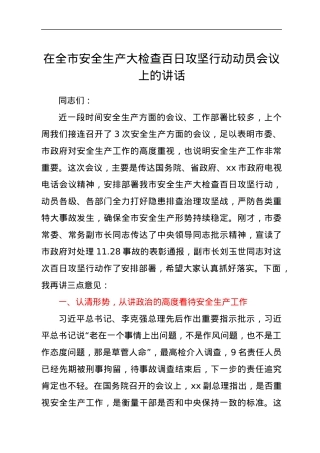 在全市安全生产大检查百日攻坚行动动员会议上的讲话.docx