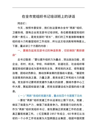 在全市党组织书记培训班上的讲话.doc