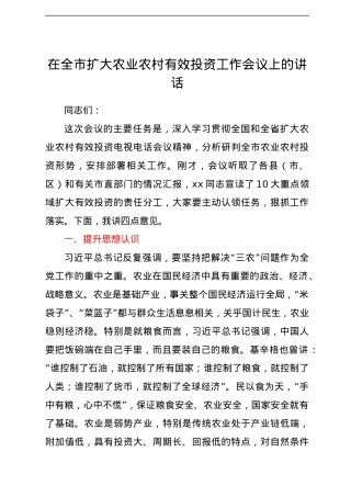 在全市扩大农业农村有效投资工作会议上的讲话.docx