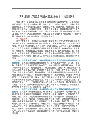 XX巡察反馈整改专题民主生活会个人发言提纲.docx
